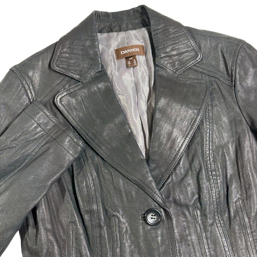 Danier Black‎ Genuine Leather Blazer Jacket Womens Size S/P UK12 FR40 IT42 City